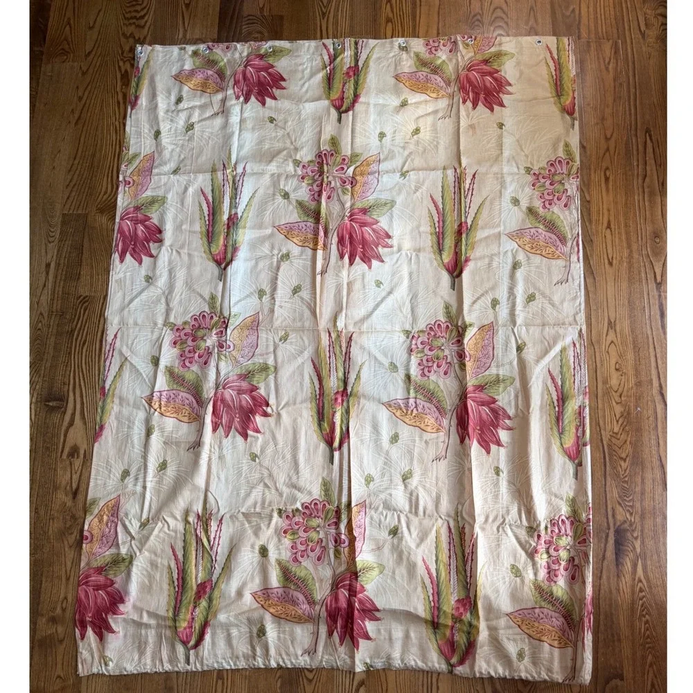Ralph Lauren Floral Shower Curtain Tan Pink 106x80 Botanical Cotton Weighed